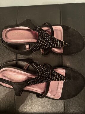 Reaction Black Beaded Slingback Sandals - Women